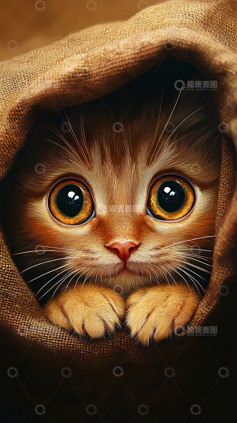 高清大图下载【趣麦麦图】小猫藏在布里