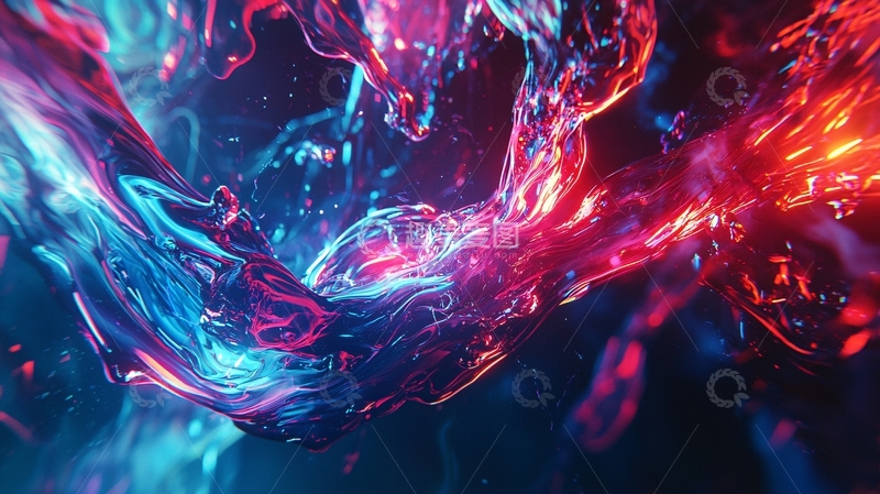 高清大图下载【趣麦麦图】抽象红蓝液体