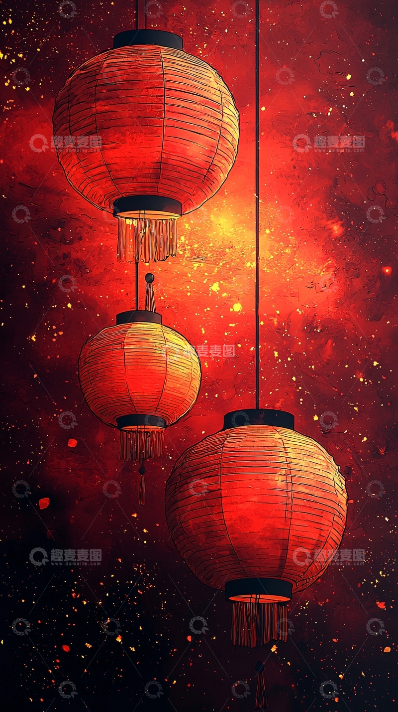 高清大图下载【趣麦麦图】红灯笼星空背景