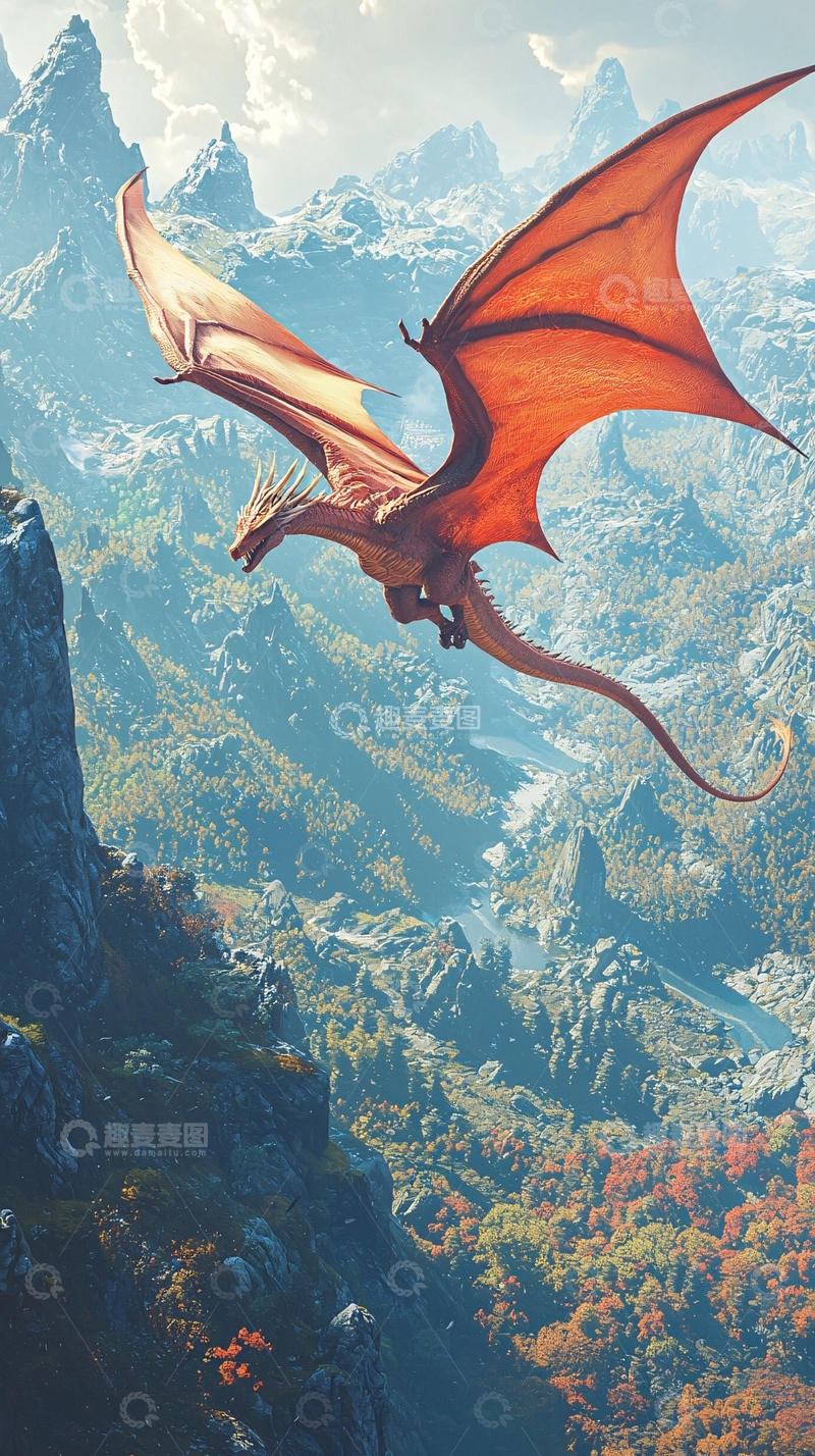 高清大图下载【趣麦麦图】巨龙飞越山谷