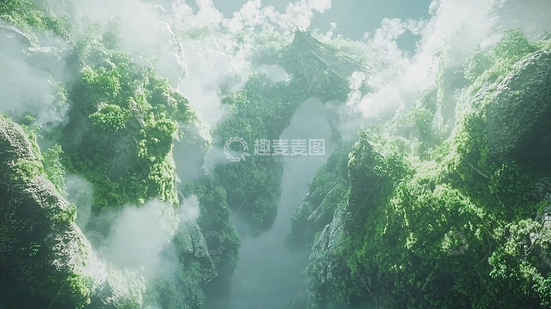高清大图下载【趣麦麦图】雾气缭绕的绿色山谷