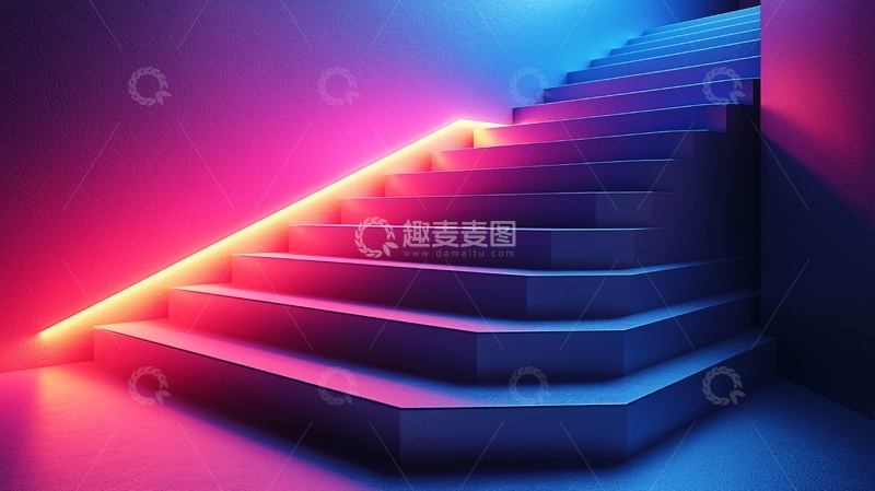 高清大图下载【趣麦麦图】霓虹灯照亮的台阶