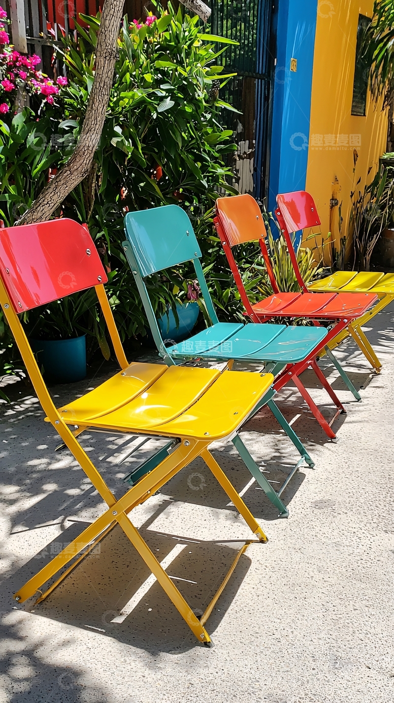 高清大图下载【趣麦麦图】彩色金属折叠椅