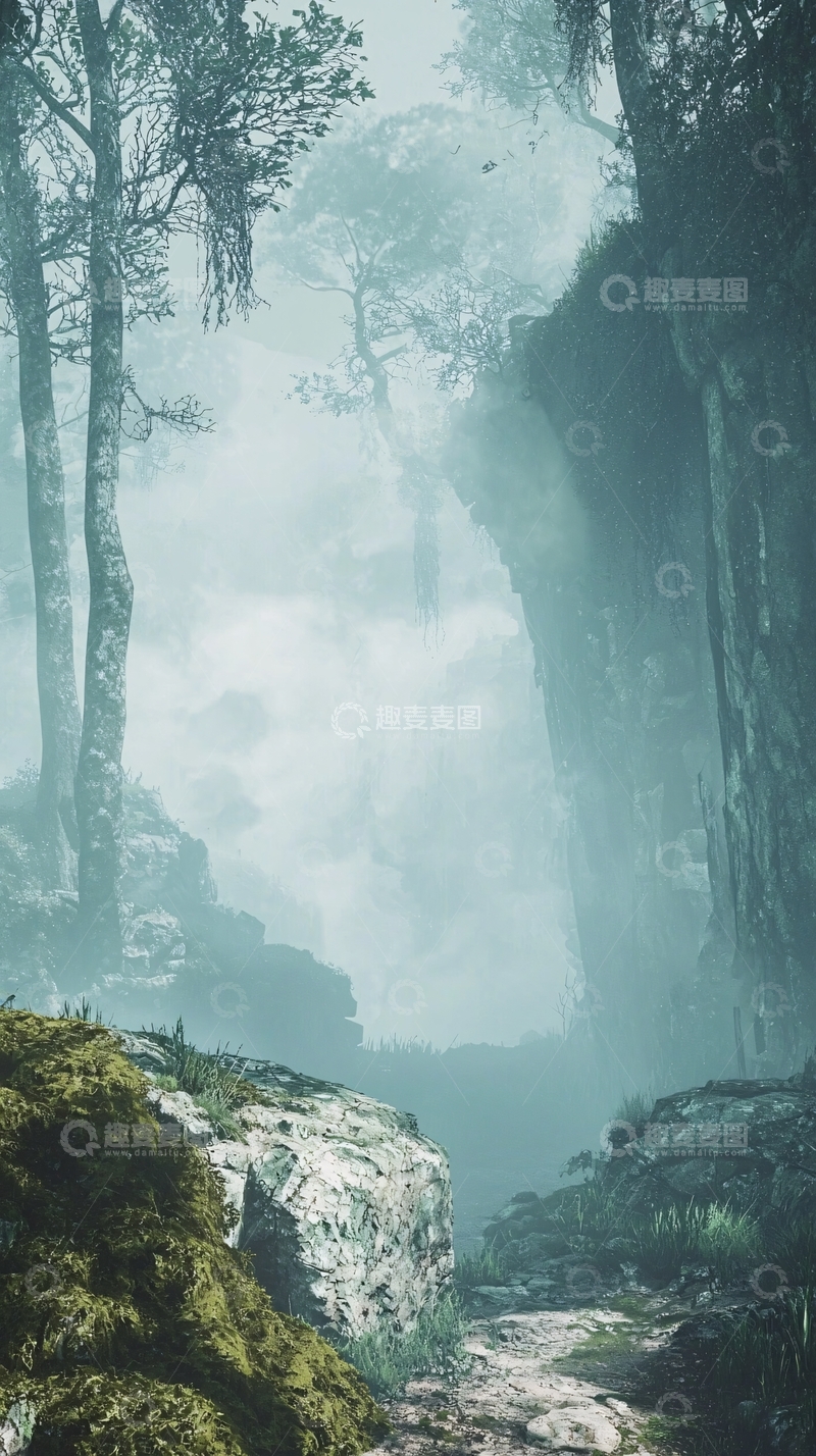 高清大图下载【趣麦麦图】雾气森林峡谷