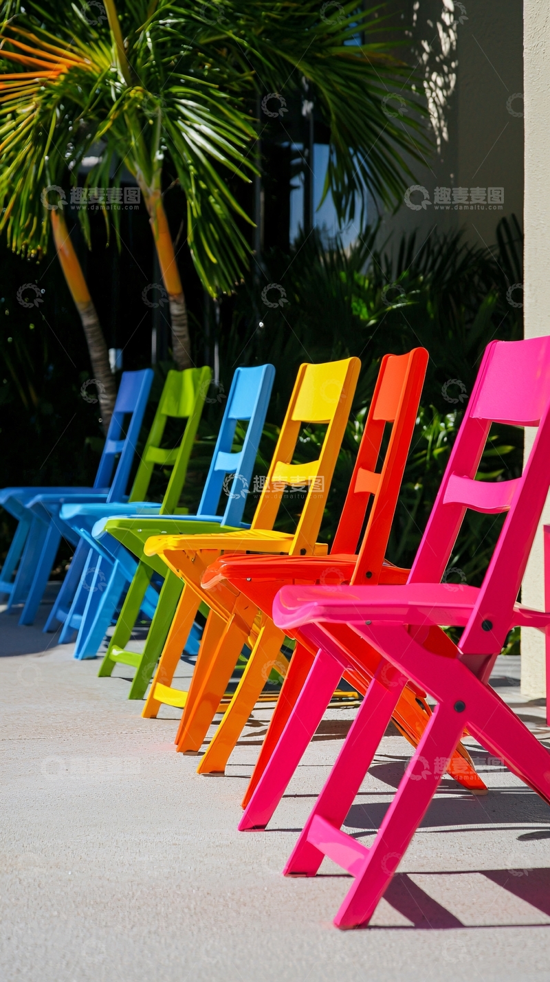 高清大图下载【趣麦麦图】彩色折叠椅户外排列