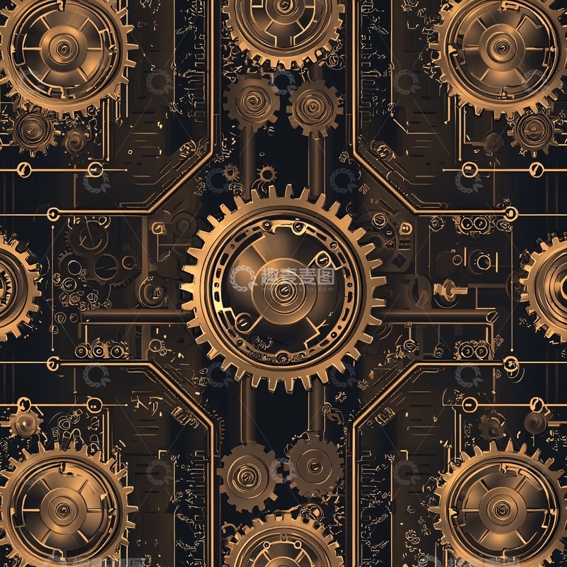 高清大图下载【趣麦麦图】暗金色齿轮机械背景图