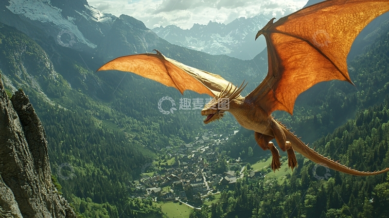 高清大图下载【趣麦麦图】飞翔的金色巨龙