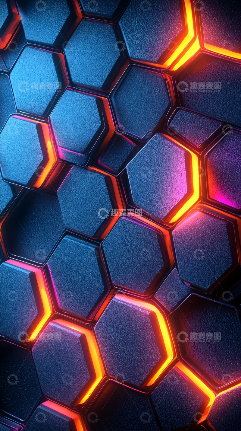 高清大图下载【趣麦麦图】蓝色橙色霓虹光蜂窝