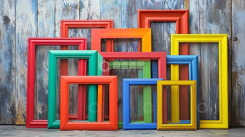 高清大图下载【趣麦麦图】彩色相框木质背景