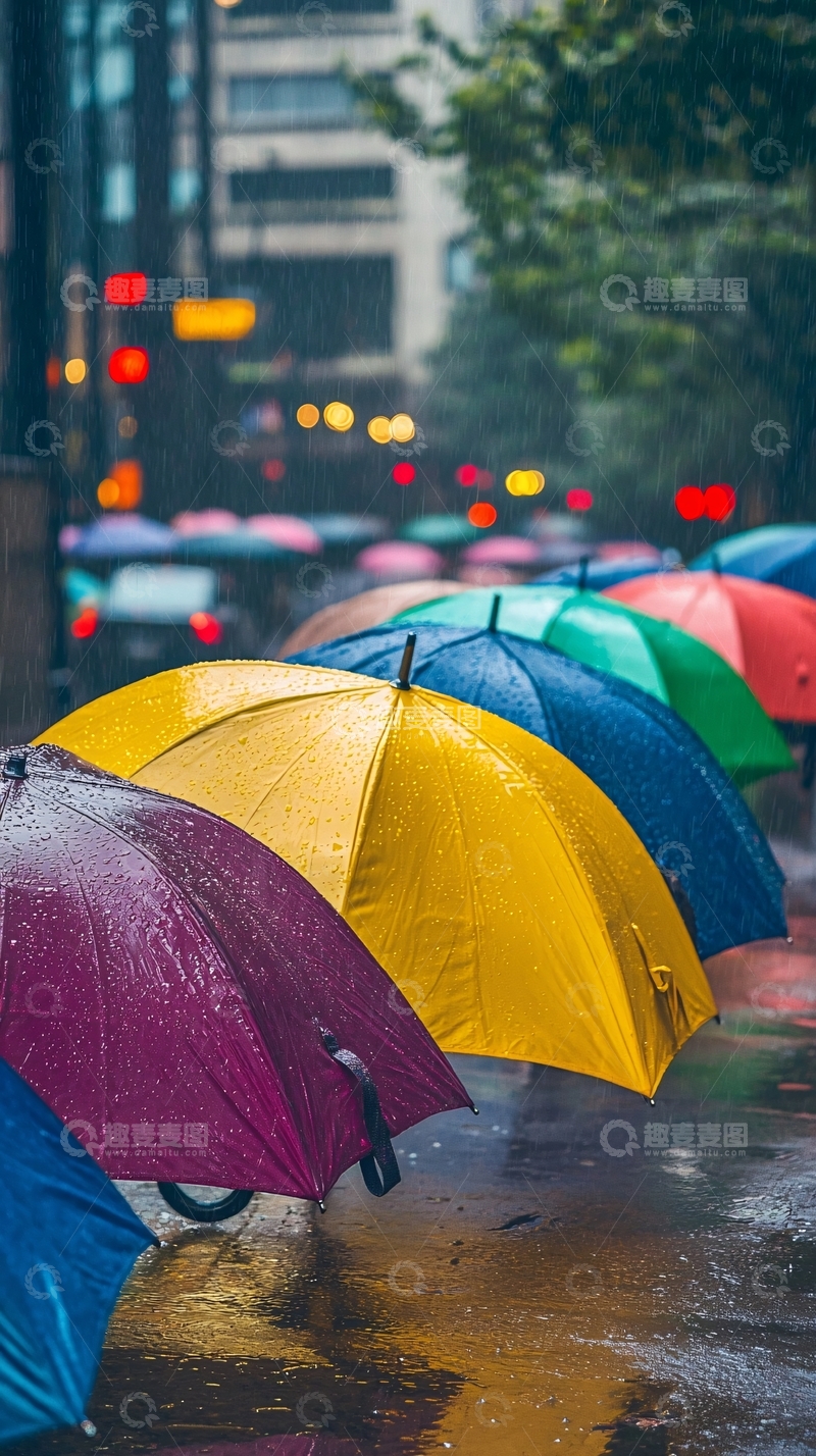 高清大图下载【趣麦麦图】雨中撑伞的街道