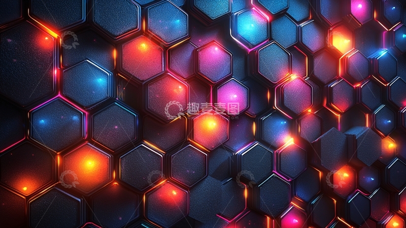 高清大图下载【趣麦麦图】彩色发光六边形结构