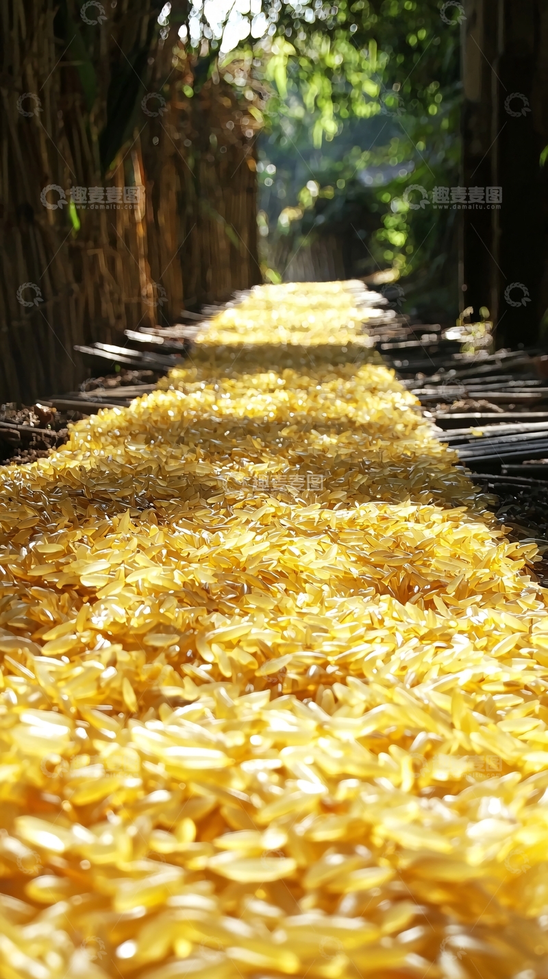 高清大图下载【趣麦麦图】阳光下晾晒的稻谷