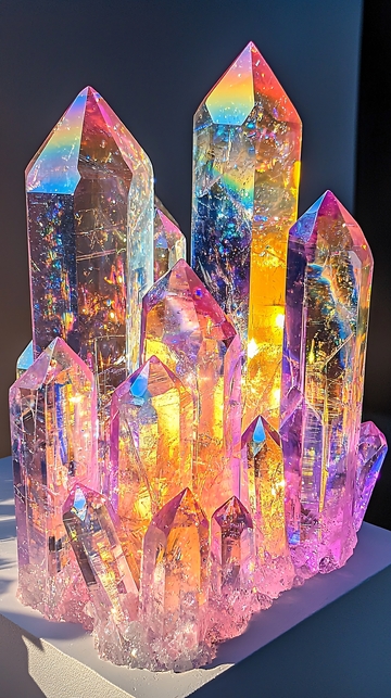 彩色光芒水晶簇