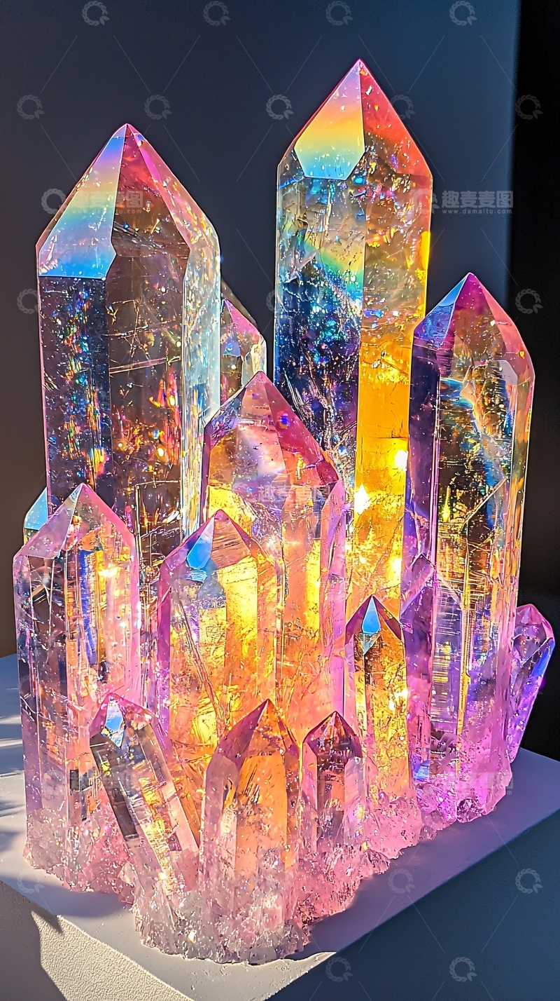 高清大图下载【趣麦麦图】彩色光芒水晶簇