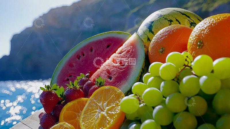 高清大图下载【趣麦麦图】夏日海边水果盛宴