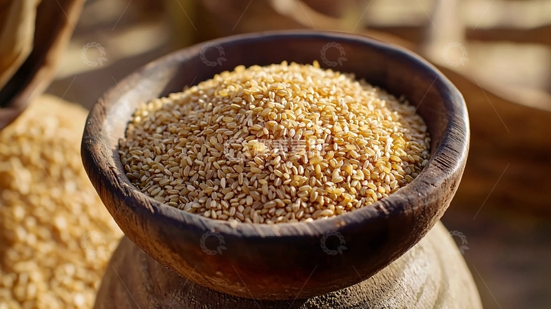 高清大图下载【趣麦麦图】木碗里盛满糙米