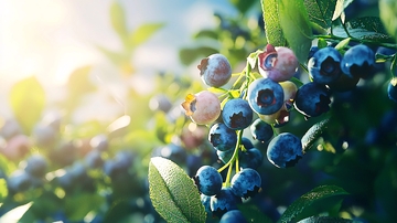 阳光下成熟的蓝莓果实