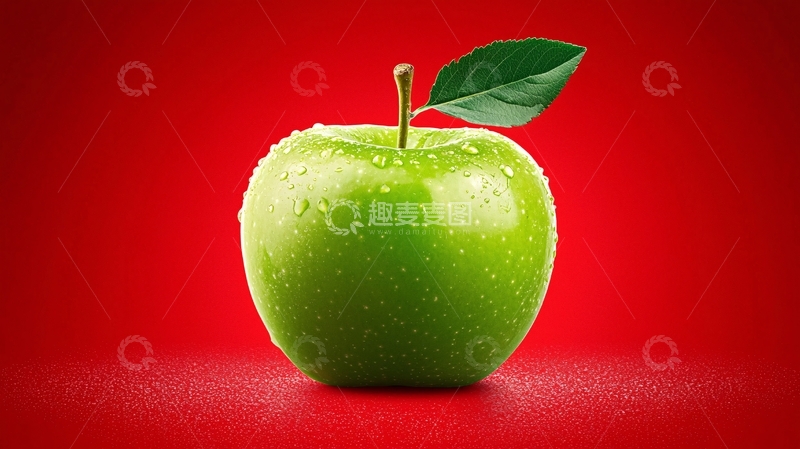 高清大图下载【趣麦麦图】红背景上的青苹果