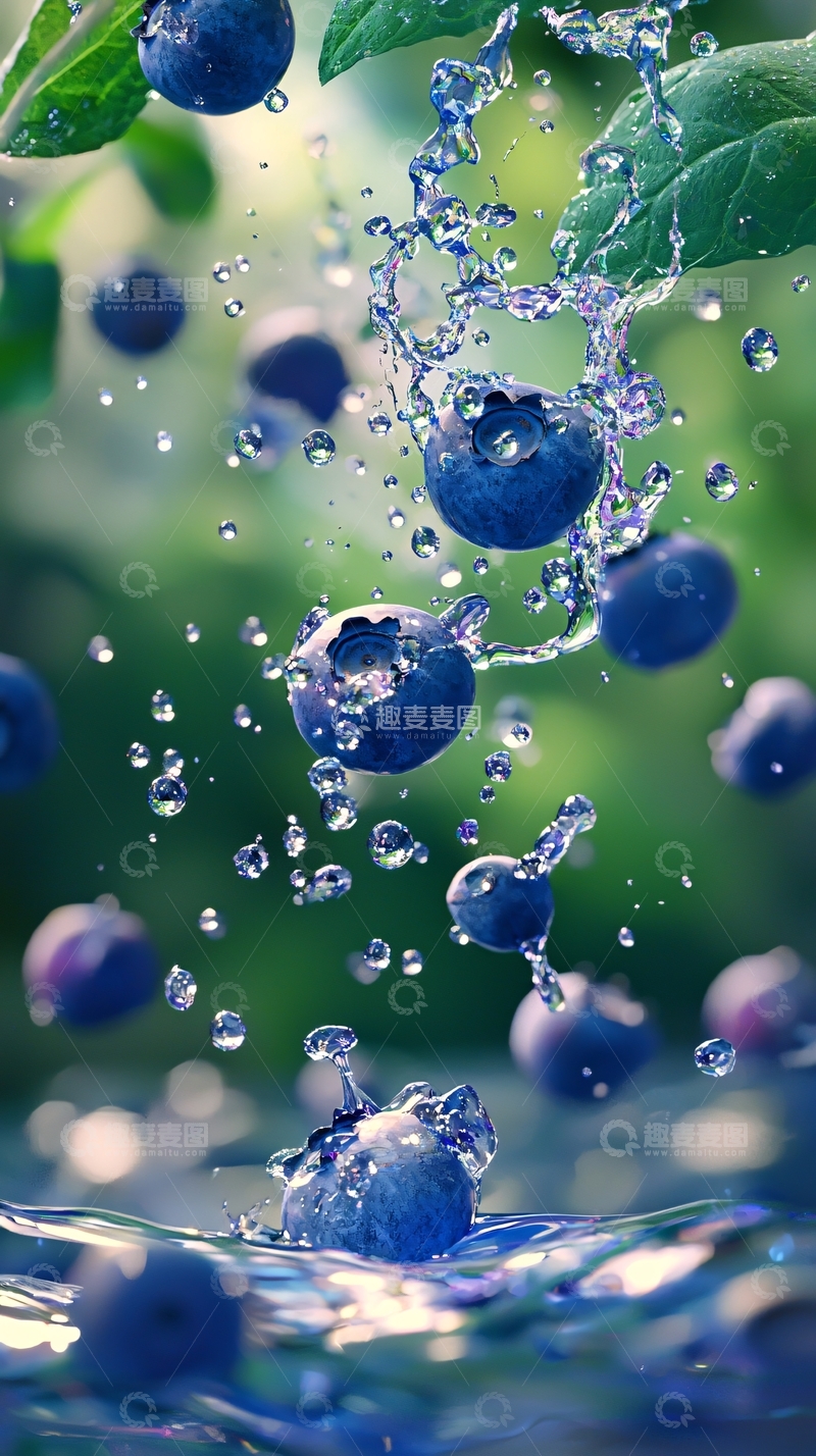 高清大图下载【趣麦麦图】蓝莓水花四溅高清图片
