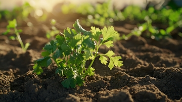 阳光下生长的香菜幼苗