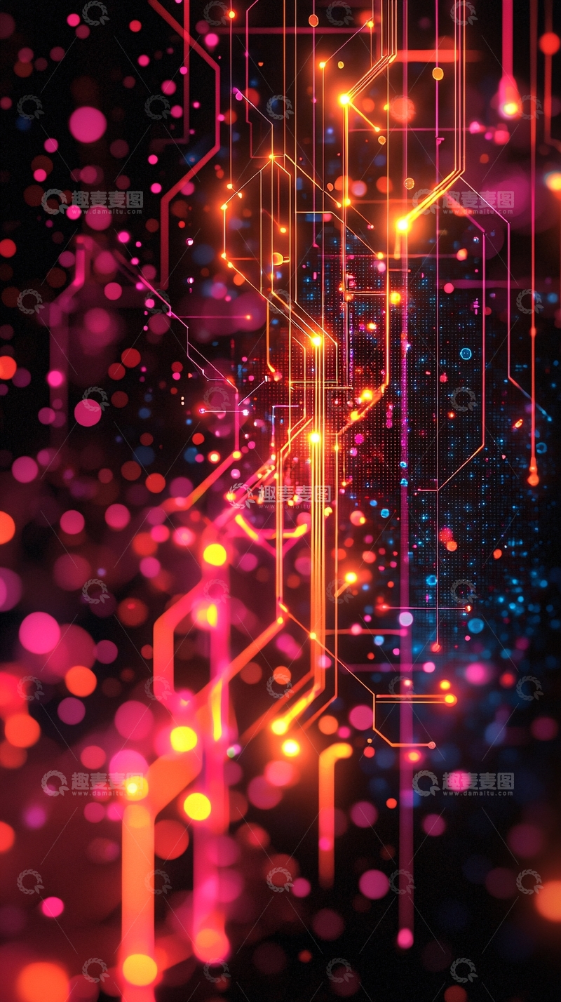 高清大图下载【趣麦麦图】科技电路发光粒子背景