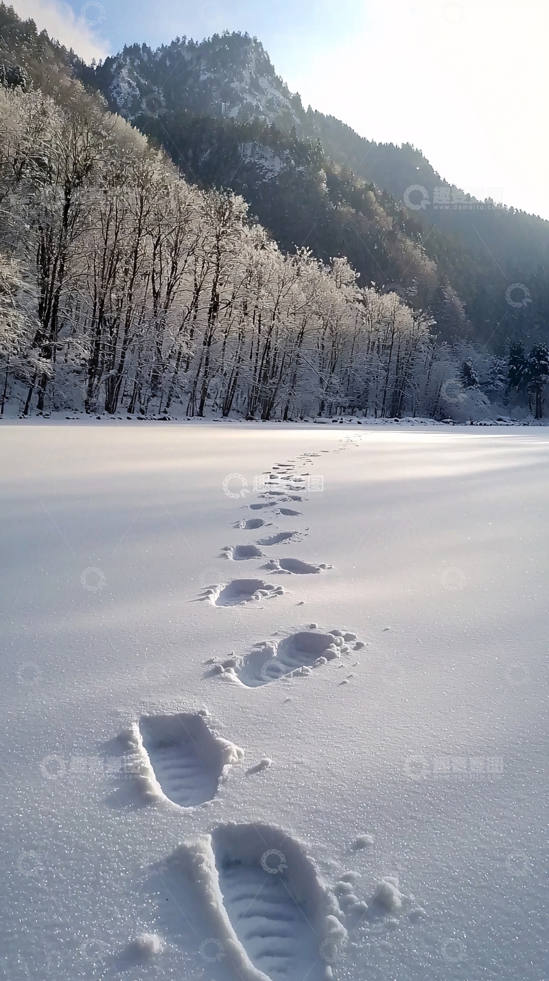 高清大图下载【趣麦麦图】雪地足迹