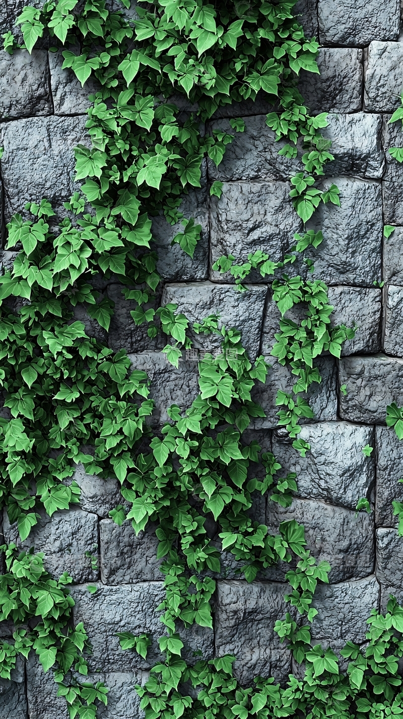高清大图下载【趣麦麦图】爬墙绿植石墙背景
