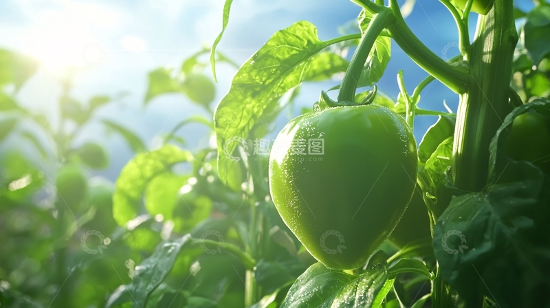高清大图下载【趣麦麦图】阳光下青椒植株特写