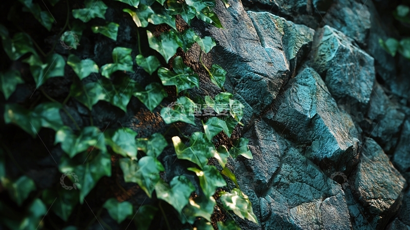 高清大图下载【趣麦麦图】绿植爬墙石头背景