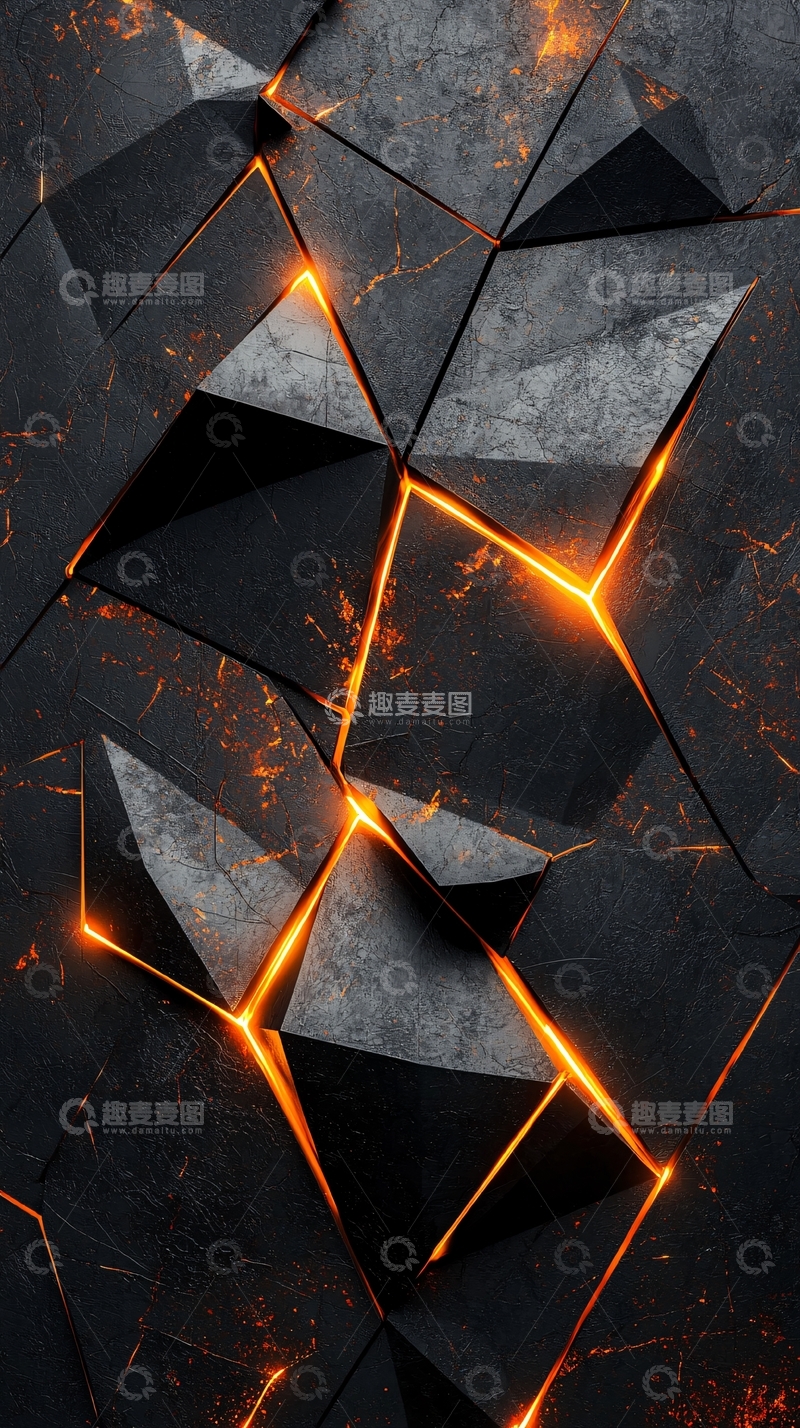 高清大图下载【趣麦麦图】黑色几何岩石缝隙发光
