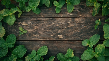 木质背景薄荷叶边框