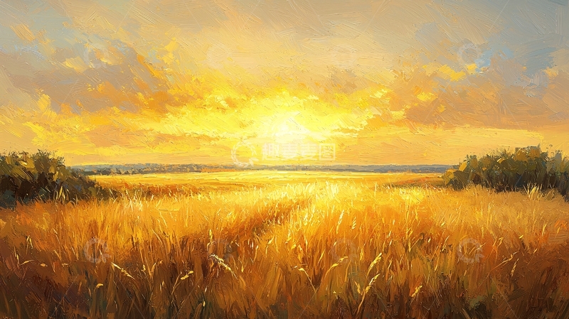 高清大图下载【趣麦麦图】金色麦田日落