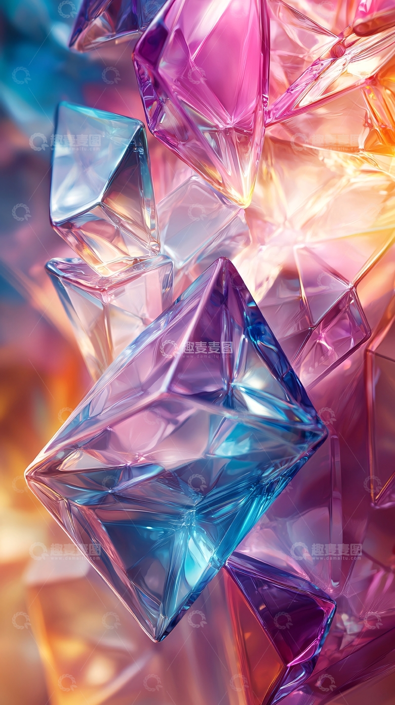 高清大图下载【趣麦麦图】彩色透明水晶宝石堆叠