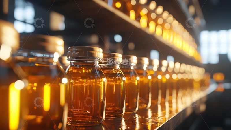 高清大图下载【趣麦麦图】琥珀色液体瓶装生产线