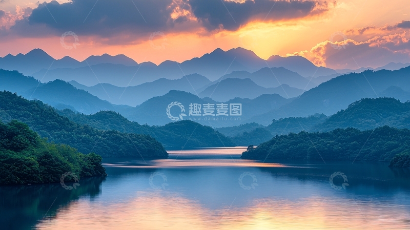 高清大图下载【趣麦麦图】宁静的山水日出风景