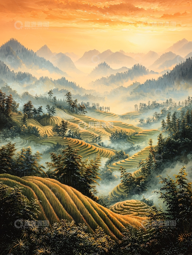 高清大图下载【趣麦麦图】梯田山水