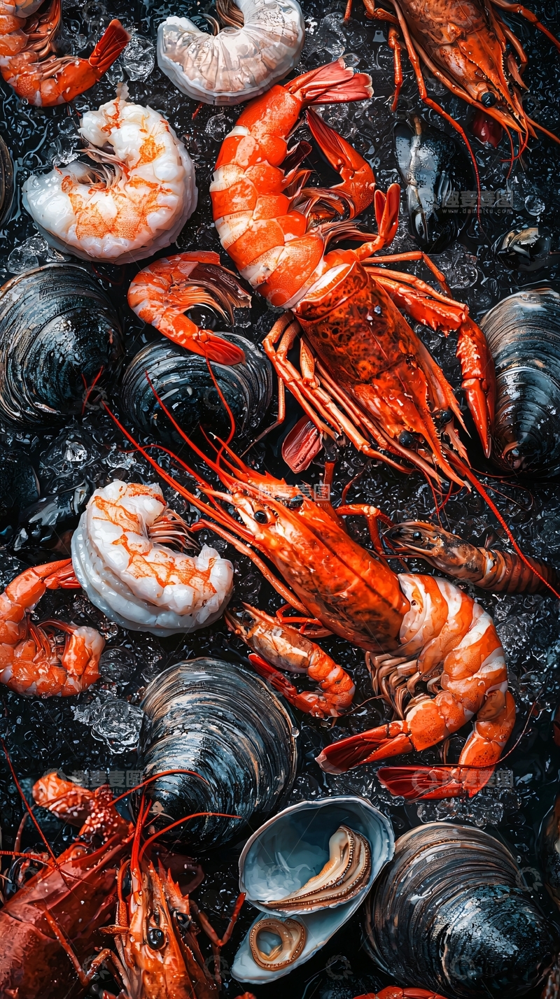 高清大图下载【趣麦麦图】冰块上鲜美的海鲜