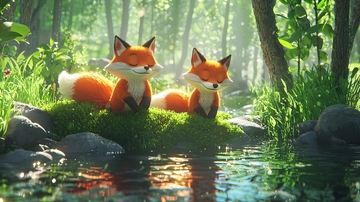 森林里两只小狐狸