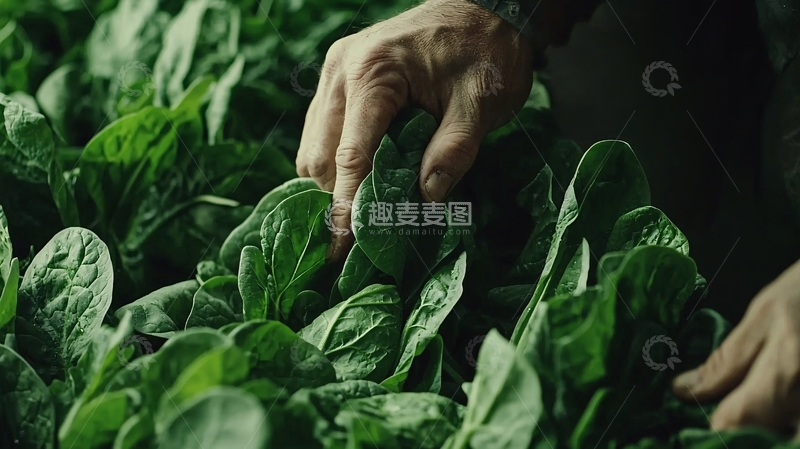 高清大图下载【趣麦麦图】双手采摘新鲜菠菜