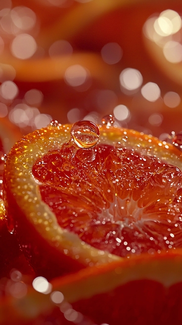 水珠溅射的红橙子切片