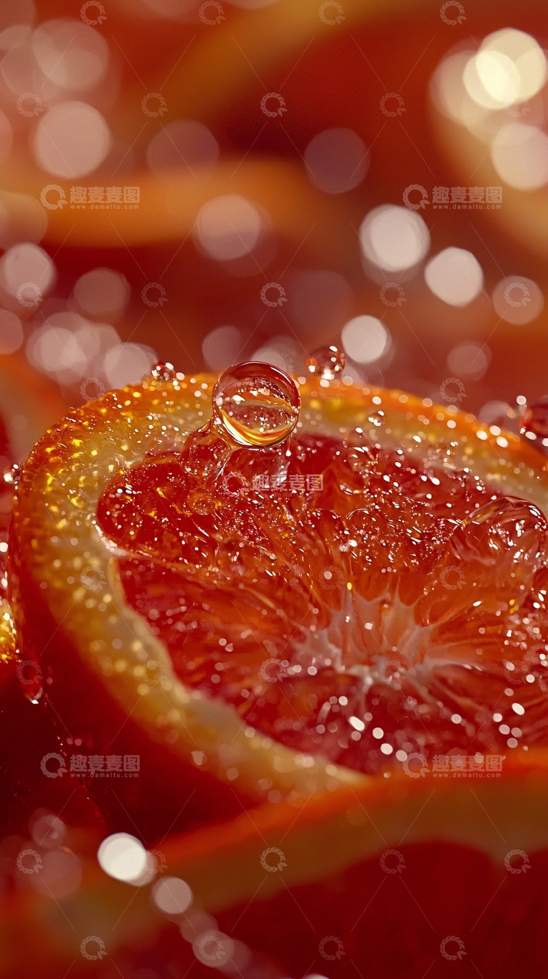 高清大图下载【趣麦麦图】水珠溅射的红橙子切片