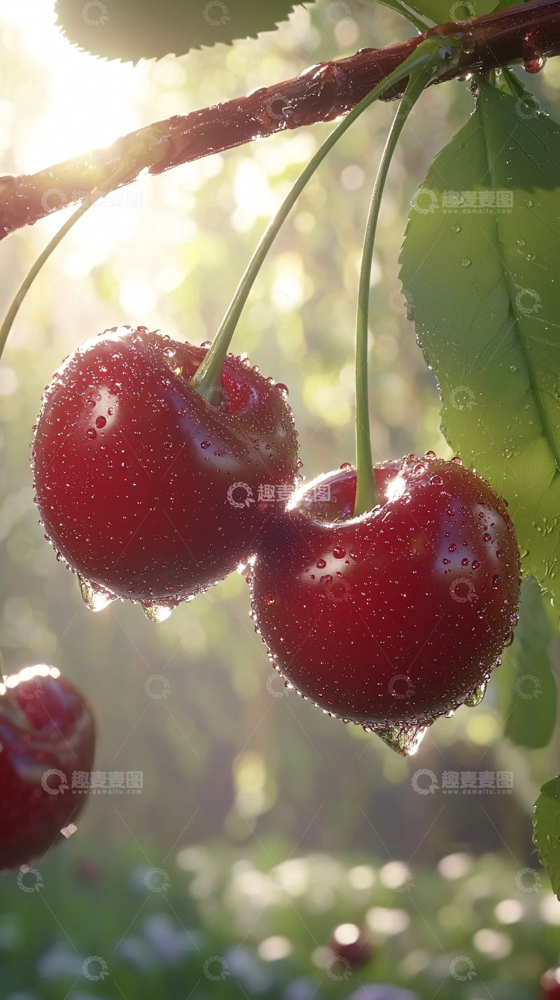 高清大图下载【趣麦麦图】阳光下晶莹剔透的红樱桃
