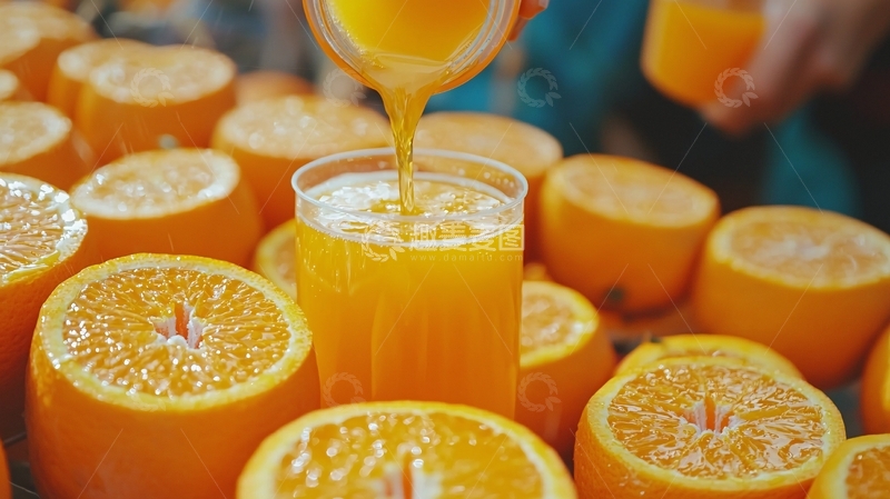 高清大图下载【趣麦麦图】橙汁倒入杯中