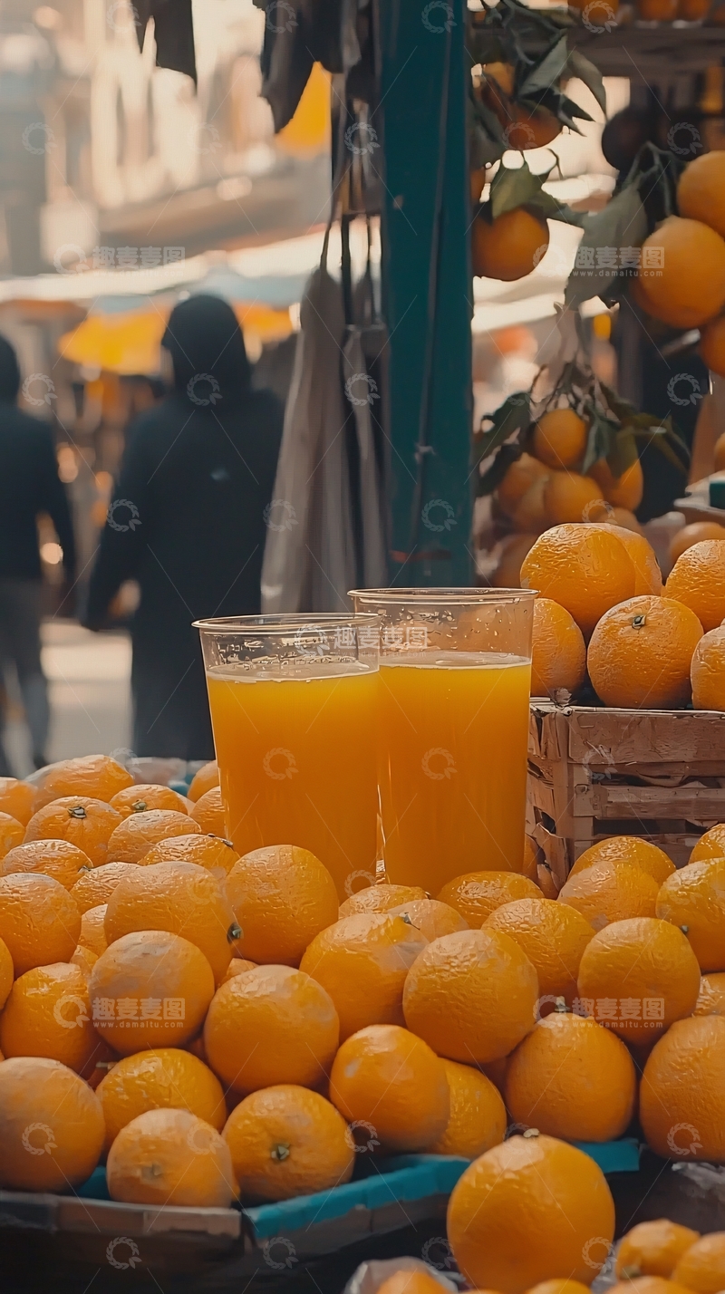 高清大图下载【趣麦麦图】鲜榨橙汁摊位
