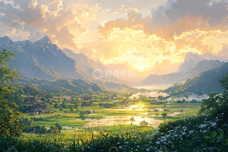 高清大图下载【趣麦麦图】金色阳光下的山谷