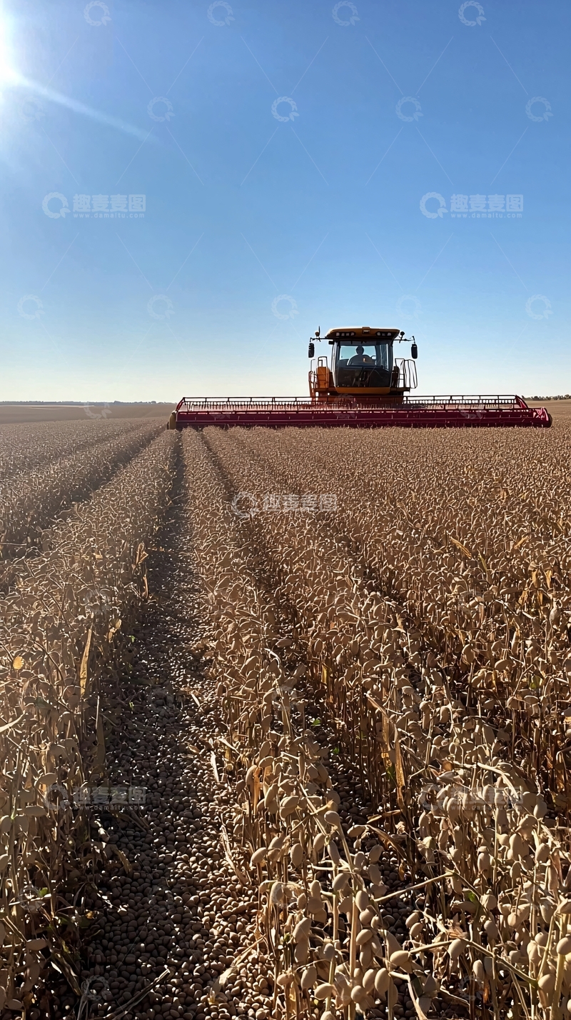 高清大图下载【趣麦麦图】收割机在田野里作业