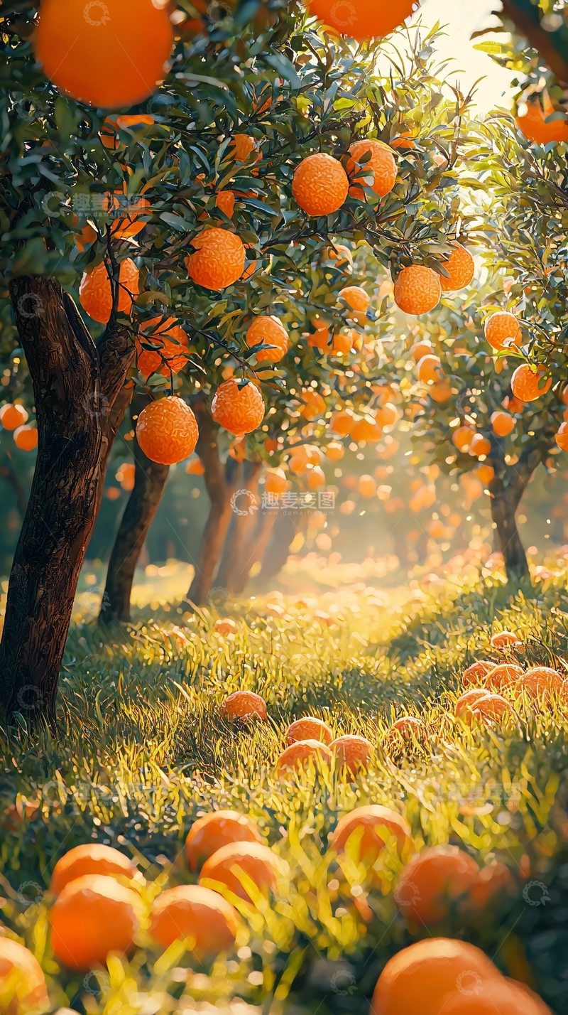 高清大图下载【趣麦麦图】阳光洒落的橙子果园