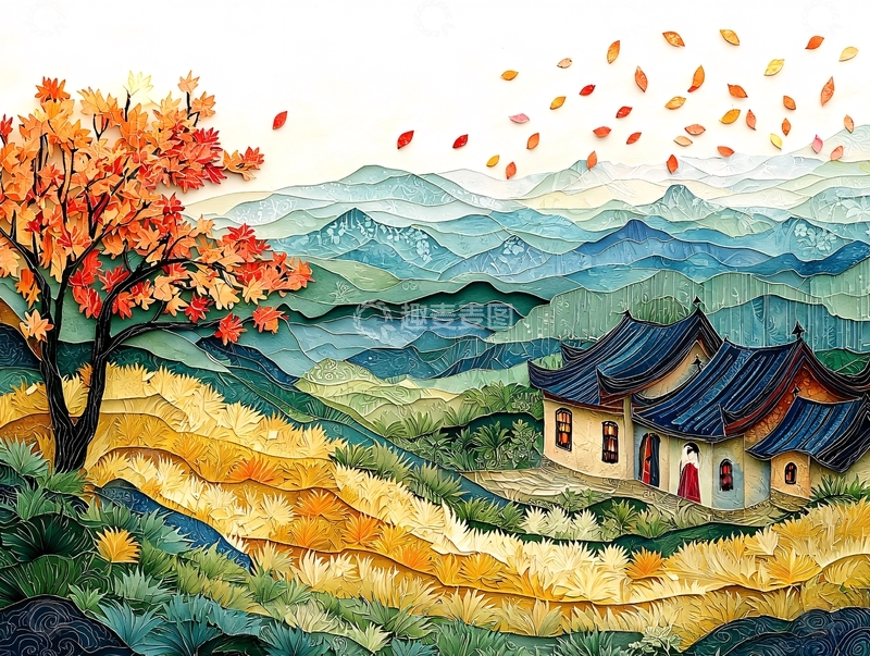高清大图下载【趣麦麦图】秋枫山居图