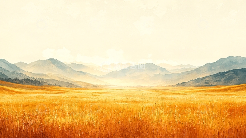 高清大图下载【趣麦麦图】金黄麦田远山日出