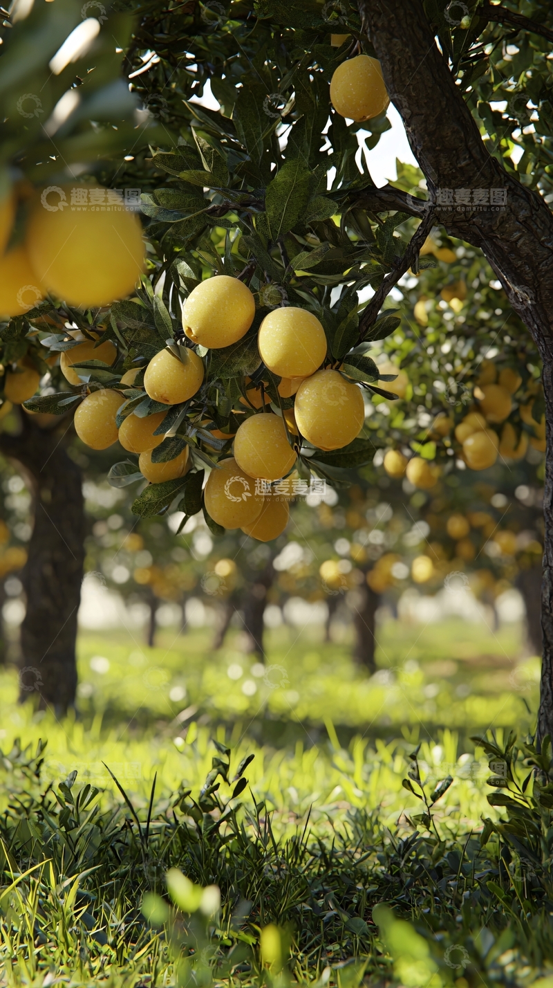 高清大图下载【趣麦麦图】阳光下累累果实的柑橘树